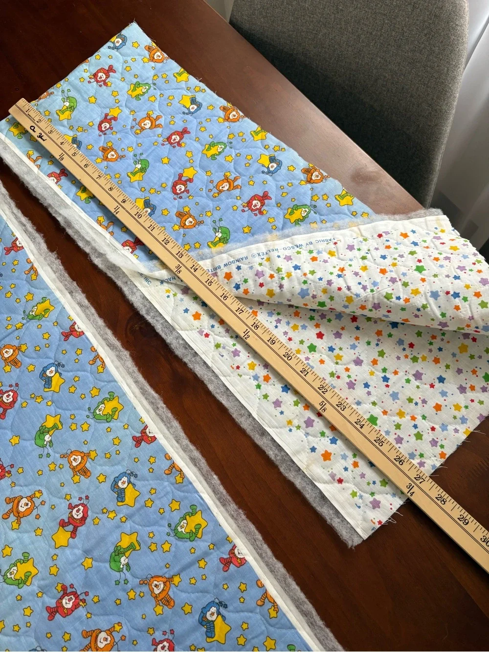 Rainbow Brite 1983 rare vintage quilted fabric 3 remnants